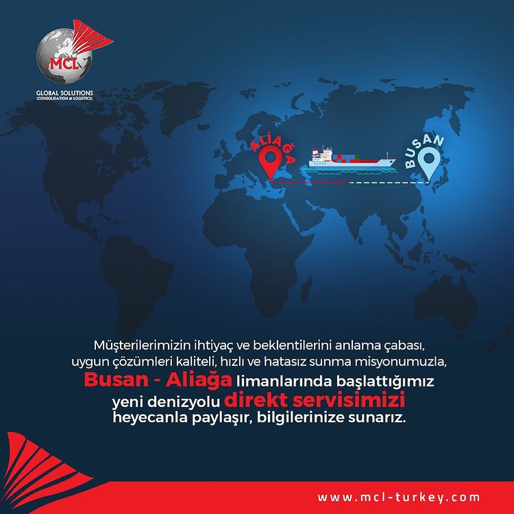 Busan - Aliağa limanlarında başlattığımız yeni denizyolu direkt servisimizi heyecanla paylaşır, bilgilerinize sunarız.